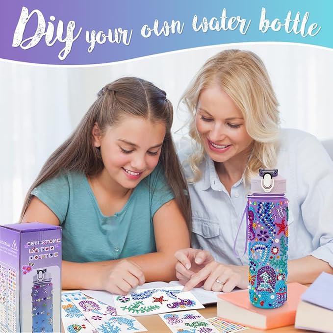 Decorate Your Own Water Bottle Kits for Girls, Mermaid Toys for Girls 10-12, 6-12 Year Old Girl Birthday Gifts Painting Crafts, Mermaid Arts and Crafts Gifts Toys for Girls Birthday Christmas