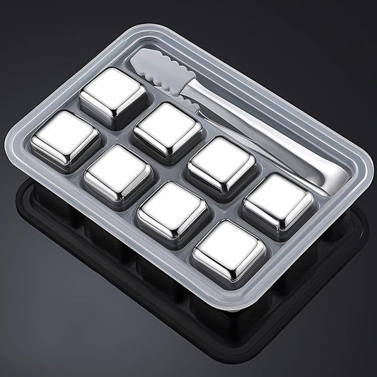 ShanSon Wine Chillers Metal Ice Cube 8 PCS Stainless Steel Whiskey Stones Reusable Whiskey Rocks Beverage Chilling Stones for Scotch and Bourbon Drinking Gifts Set for Men Dad Husband,Silver