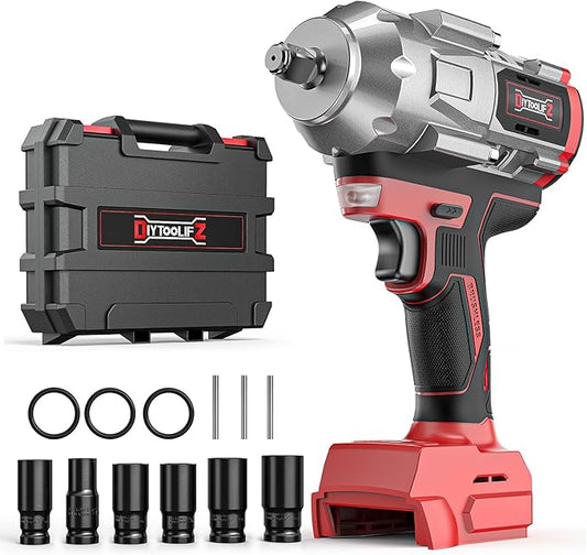 Cordless Impact Wrench 1/2 inch for Milwaukee 18V Battery, 900FT-LBS(1200N.m) Brushless Electric Impact Gun for Car Home, High Torque Power Impact Driver with 6Pcs Sockets & Storage Case (No Battery)