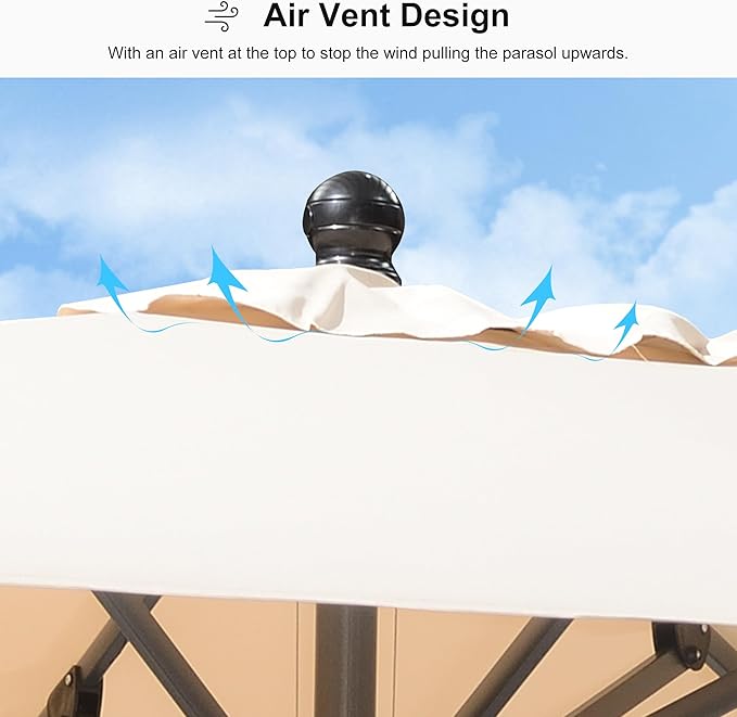 PURPLE LEAF 6' x 6' Square Patio Umbrella Outdoor Table Umbrella Aluminum Frame Market Umbrella Sun Umbrella with 8 Sturdy Ribs & Tilt for Garden Deck Lawn & Pool Beige