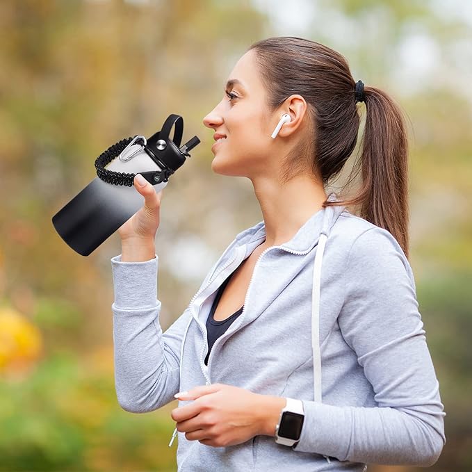 Metal Water Bottle 32 oz - Insulated Water Bottles Keep Cold 48H Hot 24H, Large Waterbottle with Strap, Straw & Spout Lid, Protective Boot, Wide Mouth Stainless Steel Thermo Jug Flask Sport Office