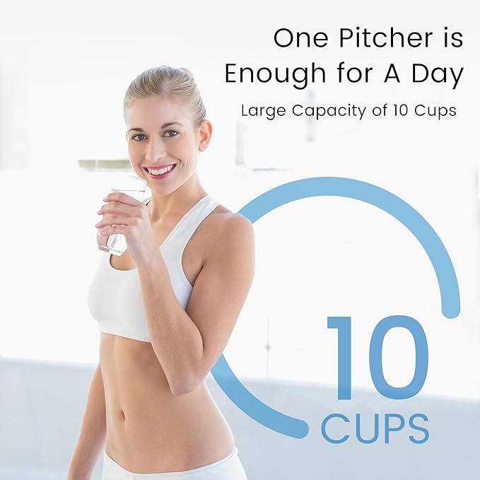 Waterdrop TDS Reduction Water Filter Pitcher with 1 Filter, 10-Cup, 4-Stage Filtration System, Reduces PFOA/PFOS, Lead, Chlorine, and More, BPA Free, Blue