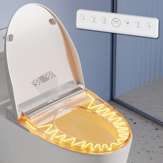 EPPLER Electric Bidet Toilet Seat with Warm Water, Heated Bidet Attachment for Toilet with Dryer, Self Cleaning Elongated Bidet with Remote Control, Gray Temp. Display