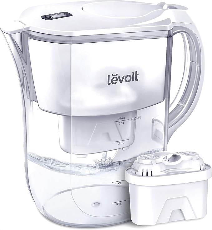 Levoit LV110WP Water Filter Pitcher for Tap and Drinking Water with 1 Standard Filter, Lasts 2 Months, 10 Cups Capacity, BPA Free, White