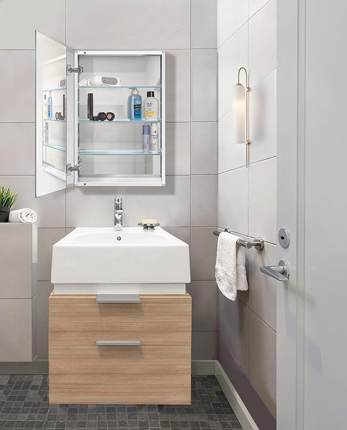 Krugg Medicine Cabinet | Recess or Surface Mount | Blum Hinge 170 Degree Soft Close | (20"x30")