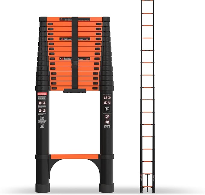 20.3 FT Telescoping Ladder, Aluminum Extension Ladder, 330 lbs Load Capacity, Multi-Purpose Collapsible Ladder for Home and Work; Orange