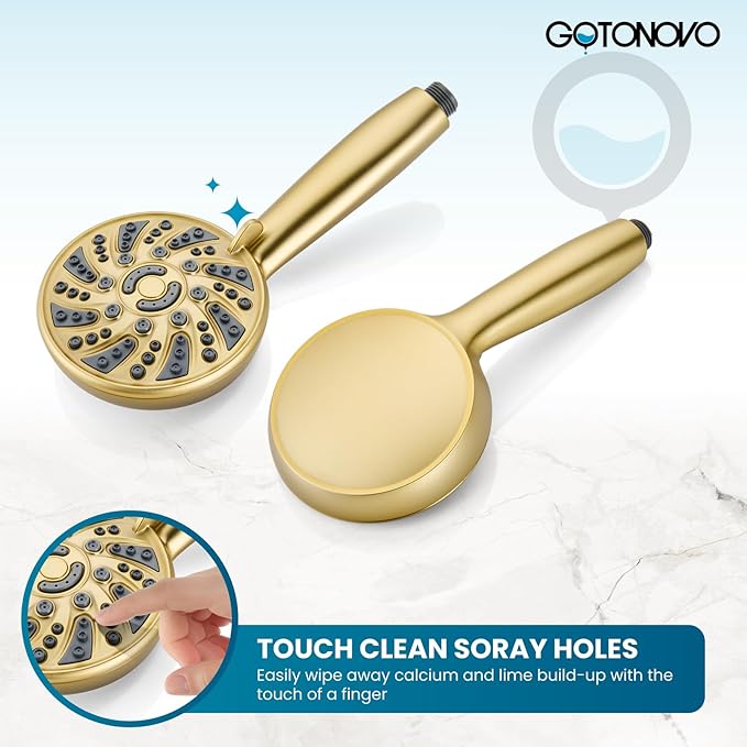 gotonovo Bathroom Shower Head Kit High Pressure Combo System Shower Faucet 6 Modes ABS Handheld Spray Shower Trim Kit Valve Included Shower Head and Handle Set Brushed Gold