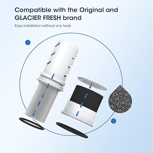 GLACIER FRESH Glass Water Pitcher for Tap and Drinking Water with Membrane and Activated Filter, Reduces Chlorine and Lead Taste, Food Grade and BPA Free Materials, 10-Cup, White