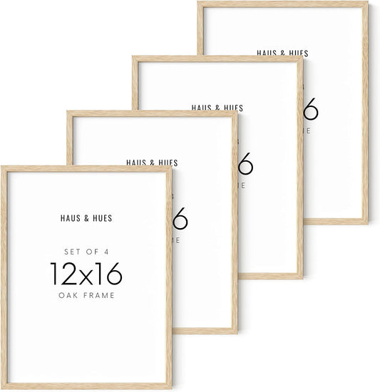 HAUS AND HUES 12x16in Beige Oak Wood 4-Piece Picture Frame Set, Natural Oak Wood Frames, Premium Wood Source, Rustic Modern Style, Set of 4 12x16 Frames