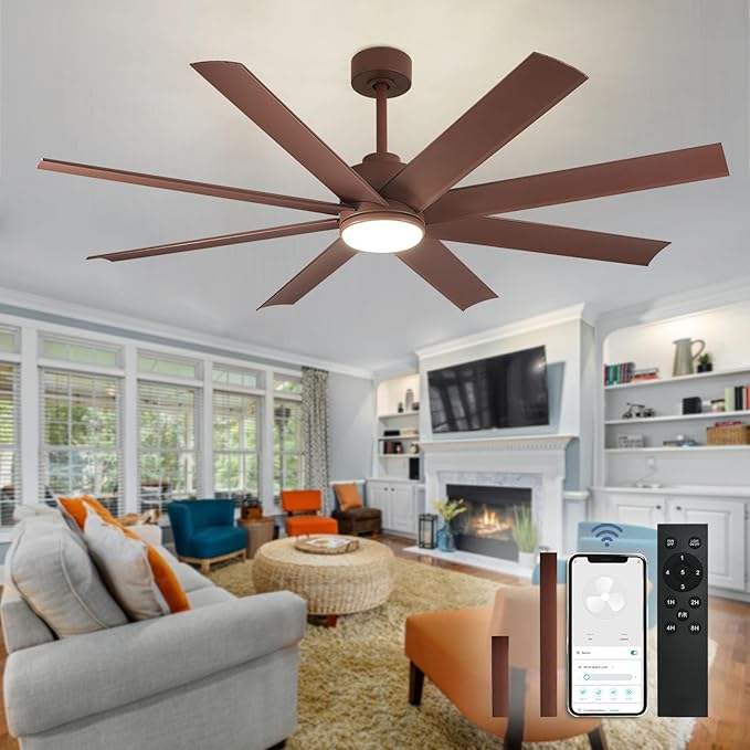 Depuley 72" Modern Ceiling Fan with Light and Remote, LED Dimmable Ceiling Fans with 3-Color Temperatures, Outdoor Ceiling Fan with APP Control for Kitchen Living Room Patio Farmhouse, Brown