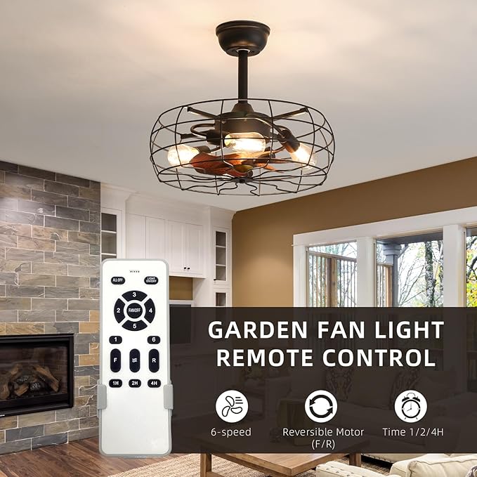 NicBex Ceiling Fan 20 Inch Ceiling Fans with Lights Caged Ceiling Fan with Blades and Remote Control Down Rod Mount Ceiling Fans for Bedroom, Living Room, Black