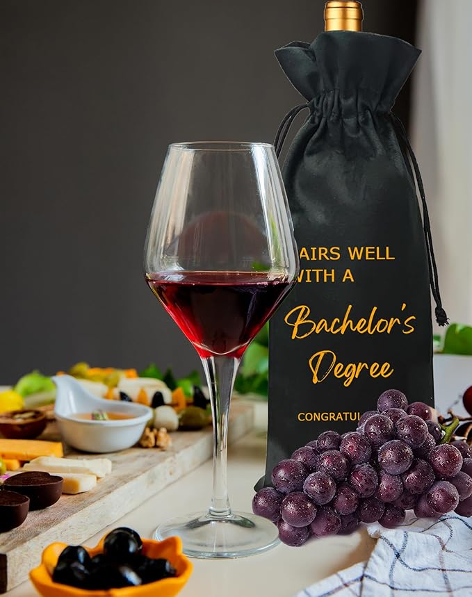 Graduation Gift Wine Bag, Bachelor's Degree Graduation Wine Bag, Bachelor's Gift, Pairs Well With A Bachelor's Degree (Bachelor's Degree-Black)