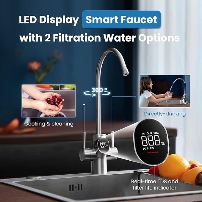 COMFEE' Reverse Osmosis System, 1000 GPD, 3:1 Pure to Drain, Tankless RO System, Under Sink Water Filter System, Smart LED Faucet, TDS Reduction, Automatic Flushing, USA Tech Support