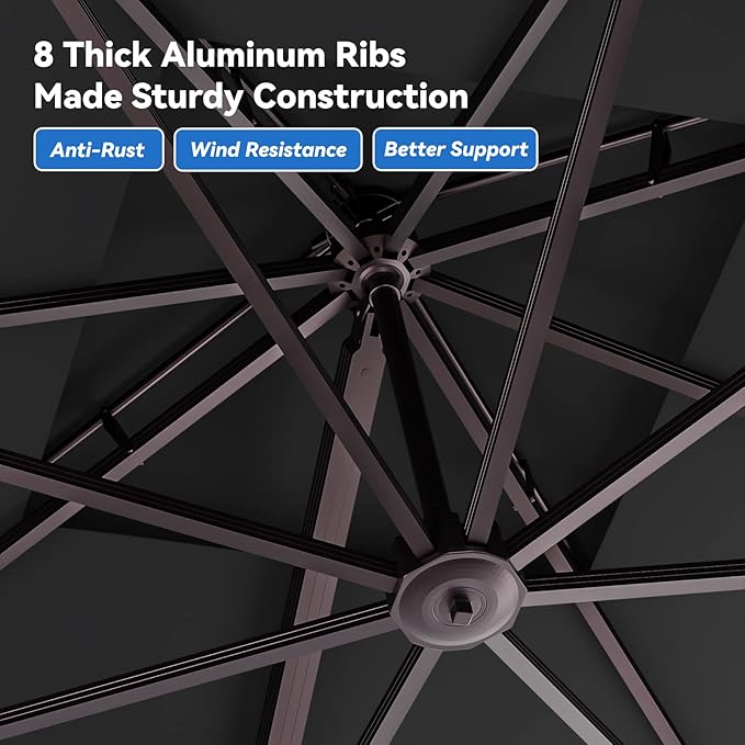 10x13FT Cantilever Outdoor Patio Umbrellas, Double Top Large Rectangle Umbrella, Heavy Duty 360° Rotation Offset Outdoor Sun Shade Umbrella for Garden Deck Pool Backyard Patio, Grey