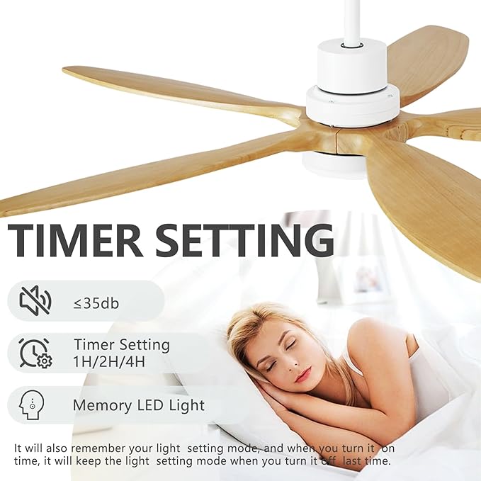 60" Ceiling Fan with Light and Remote,Reversible DC Motor,6Speed,Modern Natural Wood Ceiling Fan with Dimmable LED for Outdoor Patios Bedroom Living Room,Original Walnut and White