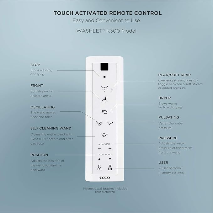 TOTO® WASHLET® K300 Electronic Bidet Toilet Seat with Instantaneous Water Heating, PREMIST and EWATER+ Wand Cleaning, Elongated, Cotton White - SW3036R#01