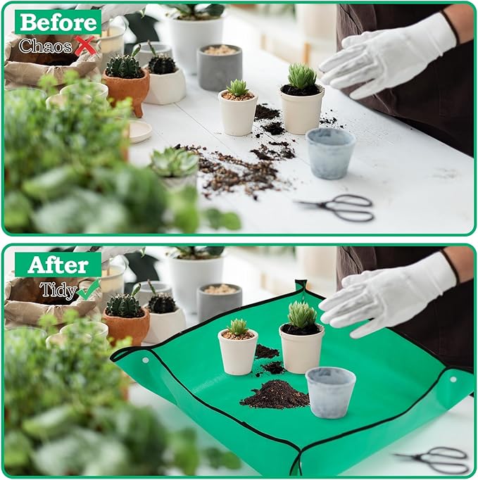2Pcs Repotting Mat - Large 39'' & Small 26'' Foldable Waterproof Plant Gardening Mat with Accessories, Portable Potting Tray for House Plants & Succulents