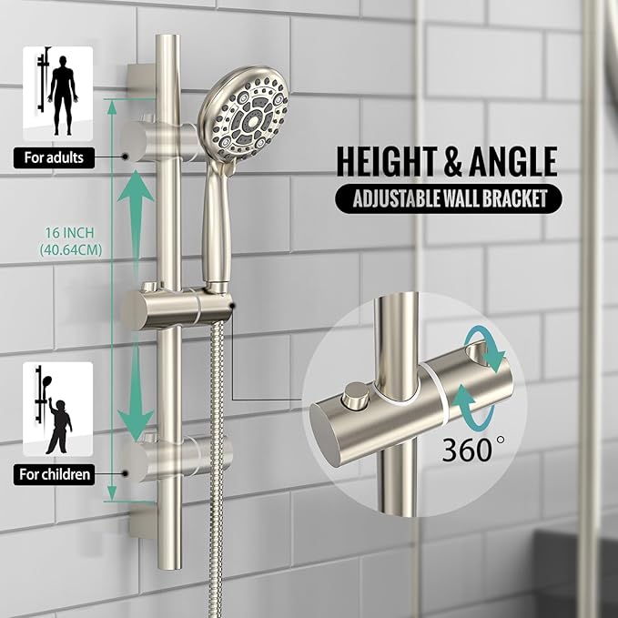 SR SUN RISE Shower System: 10 Inch Rainfall Shower Head with Handheld Combo Set - Slide Bar Bathroom Shower Faucet Set Wall Mounted (Valve and Trim Kit Included) - Brushed Nickel