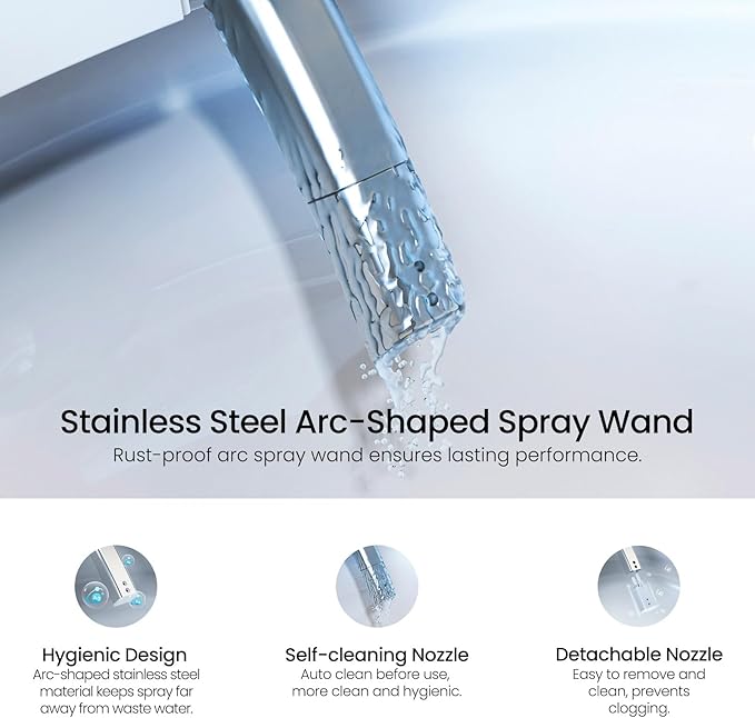 R&T V305 Round Bidet Toilet Seat, Electri Bidet Seat with Adjustable Warm Water, Air Dryer, Heated Seat, Night Light, Deodorization