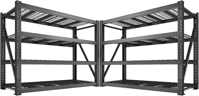 Bepatio 8000LBS Garage Shelving Heavy Duty, 77" Ultra Wide Storage Shelves 4 Tier Metal Shelving for Storage, Adjustable Utility Shelves For Garage, Basement, Warehouse, Black 77" W*24" D*72”H, 2 Pack