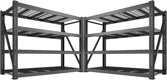 Bepatio 8000LBS Garage Shelving Heavy Duty, 77" Ultra Wide Storage Shelves 4 Tier Metal Shelving for Storage, Adjustable Utility Shelves For Garage, Basement, Warehouse, Black 77" W*24" D*72”H, 2 Pack