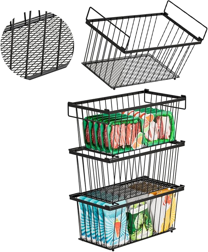 Freezer Organizer Bins，Upgraded Bottom Leak-Proof net，4 Pack，Encryption and Hardening ，Deep Freezer Organizer Bins for 5 to 7 Cu.FT Small Chest Freezer， Easy Get Bottom Foods