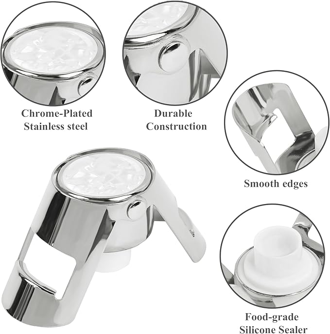 LIZIMANDU Champagne Stopper, Stainless Steel Bottle Plug Sealer for Sparkling Wine, Superior Leak,keeps Wine, Champagne, Prosecco, Cava, and Sparkling Wine fresh longer(1-Silver)