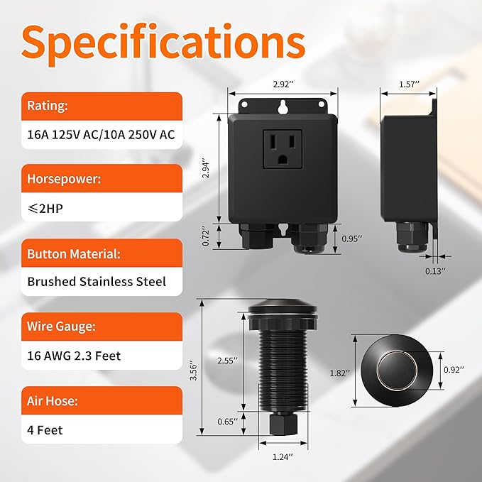 Joinfworld Garbage Disposal Air Switch Kit Waterproof Garbage Disposal Button Kit with Long Garbage Disposal Switch Oil Rubbed Bronze - UL Listed