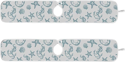 Coastal Starfish Shell Faucet Water Catcher Mat 2 Pack Seashell Ocean Nautical Theme Drying Mat Absorbent Bathroom Faucet Handle Drip Catcher Tray Bar RV Kitchen Sink Splash Guard 30x5 Inches