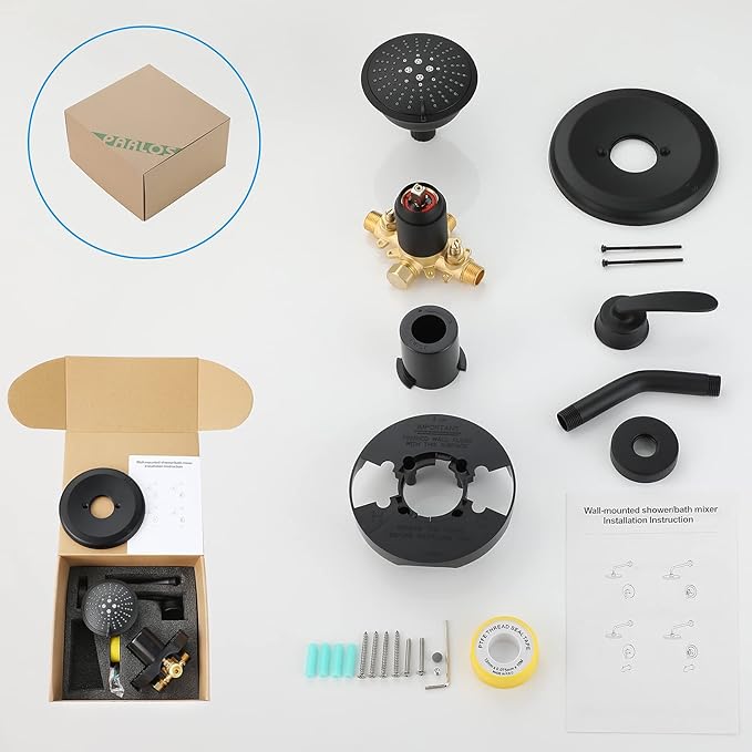 PARLOS Shower Faucet with Valve, Single-Handle Shower Trim Kit with 5-Spray Touch-Clean Shower Head, Wall Mounted Shower Faucets Sets Complete, 1436704