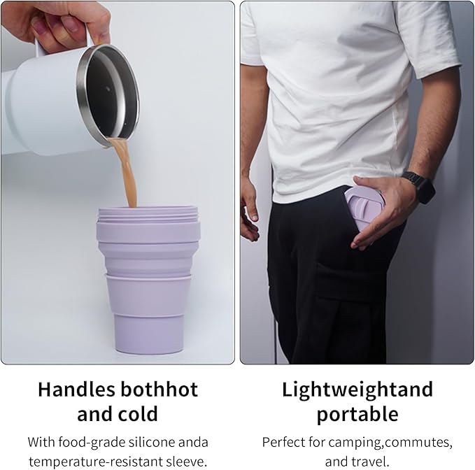 collapsible cup with Straw, Kids Insulated collapsible cups for traveling Leakproof Cup, Portable 350ml Foldable Travel Straw camping cup for Picnic,Hiking,Sports,Camping,Biking (purple)