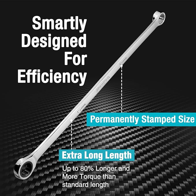 DURATECH 15mm Extra Long Ratcheting Wrench, Metric, CR-V Steel