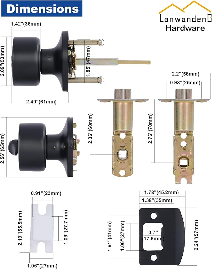 Lanwandeng Keyed Entry Door Knob with Lock, Interior and Exterior Door Lock, Matte Black Entrance Door Lock with Screwdriver