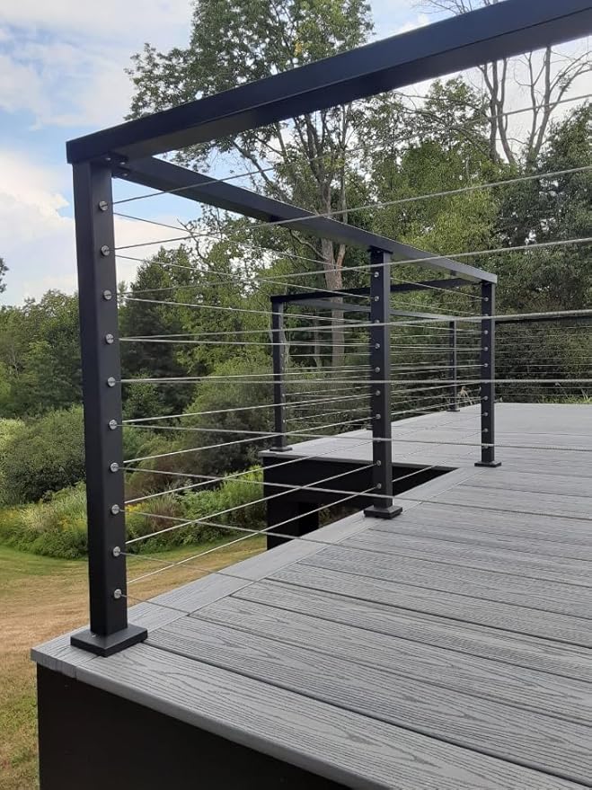 Cable Railing Post - Stainless Steel Square Fence Post for Deck Cable Railing System, Flat top 36"x2"x2" Corner Post 3 Sides Pre-Drilled, Matte Black