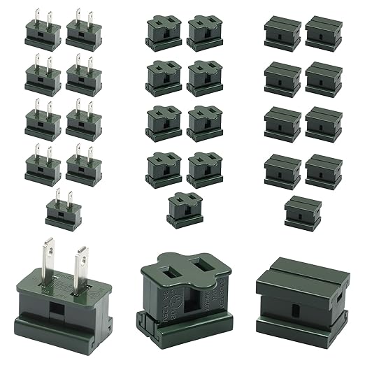 SPT-1 Male/Female Vampire Plug, Extension Cord Connector Combo Kit Green, Replacement Splice Zipper Plugs with SPT-1 Cable Adaptor Christmas Lighting String Extension Cord (10 pcs Plugs Each)