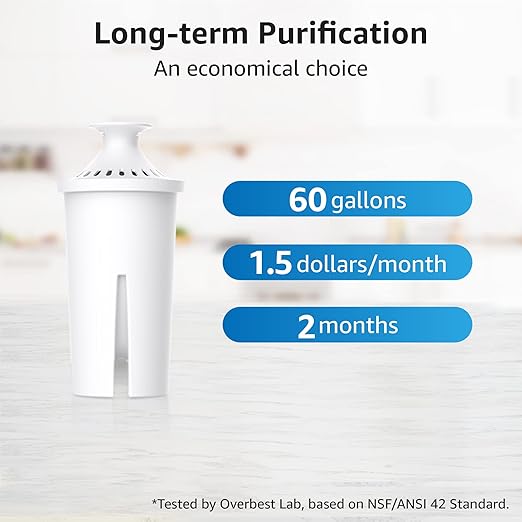 Overbest NSF Certified Pitcher Water Filter, Replacement for Brita® Pitchers and Dispensers, Brita® Classic 35557, OB03, Mavea® 107007, and More, Includes 3 Filters