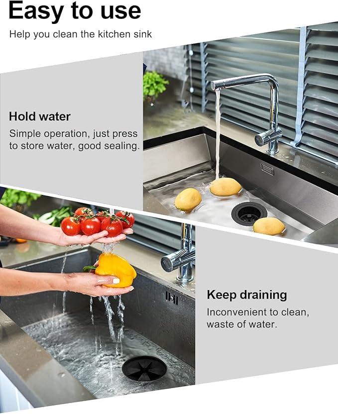 BOTEMY Extended Garbage Disposal Basket Strainer Stopper, Deep 304 Stainless Steel Kitchen Sink Flange for 3-1/2 Inch Standard Sink Drain Hole, Matte Black Deep Sink Disposal Stopper with Flange