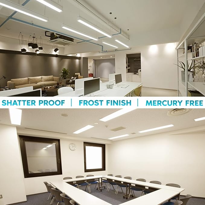 LUXRITE 12-Pack 4FT T5 LED Tube Lights, Type A+B, 24W=54W, 3000K Soft White, 45.78", Ballast and Ballast Bypass Compatible, Single or Double End Powered, F54T5 Fluorescent Replacement, Damp Rated