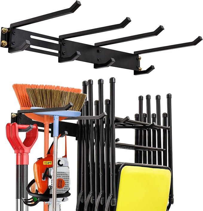 Folding Chair Storage Hangers Garage Wall Mounted, Heavy Duty Garden Tool Storage Rack, Garage Hooks for Ladders, Chairs, Shovels, Broom, Power Tools,Holds up to 300 lbs
