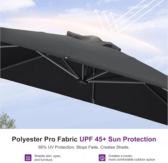 PURPLE LEAF 9 Feet Patio Umbrella Outdoor Cantilever Square Umbrella Aluminum Offset Umbrella with 360-degree Rotation for Garden Deck Pool Patio Black