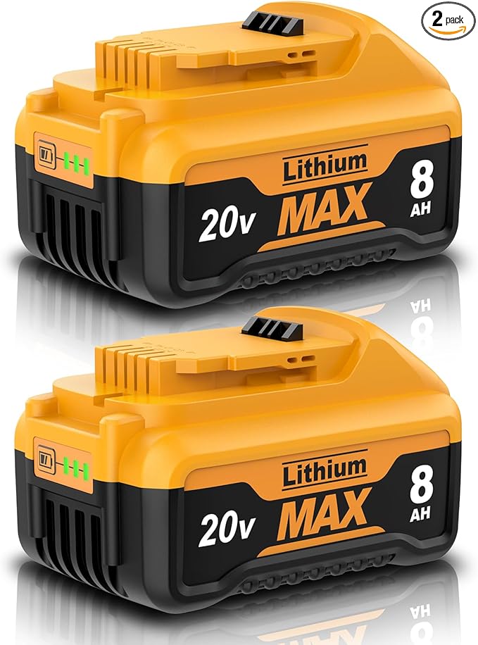 2Pack 8.0Ah DCB206 Replacement for Dewalt 20V Max Battery Compatible with Dewalt 20 Volt Lithium-ion Battery DCB200 DCB205 DCB206 DCB207 DCB204 DCB201 DCB200 DCD/DCF/DCG Series Power Tools