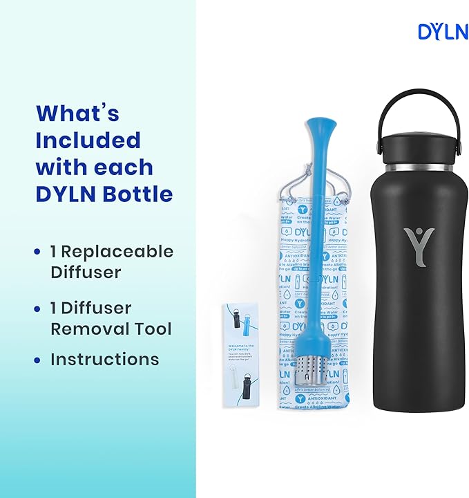 DYLN Alkaline Water Bottle | Portable Hydrogen Water Bottle Creates Hydrogen-Rich Water up to 9.5 pH | Vacuum Insulated Stainless Steel Keeps Water Cold for 24 Hours