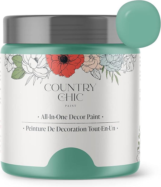 Country Chic All-in-One Chalk Paint for Furniture, Cabinets, Home Decor, Eco-Friendly, Matte Finish, Built-In Primer & Top Coat for Wood, Metal - Bliss (Teal) - Pint 16 oz (475 ml)
