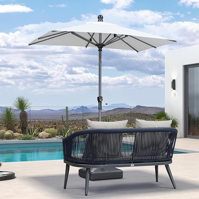 PURPLE LEAF 6' x 4' Rectangular Patio Umbrella Outdoor Table Umbrella Aluminum Frame Market Umbrella Sun Umbrella with 8 Sturdy Ribs Tilt for Garden Deck Lawn Pool White