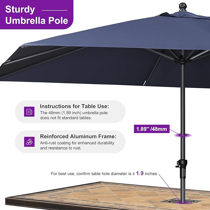 PURPLE LEAF 11.5' x 9' Patio Market Umbrella Outdoor Table Sun Umbrellas with Crank 8 Aluminum Sturdy Ribs for Pool Deck Backyard Beach Navy Blue