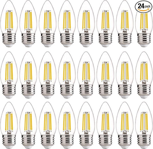 FLSNT 60W Equivalent LED Chandelier Light Bulbs, Dimmable LED B11 E26 Candelabra Base Bulbs, 3500K Natural White, 550LM, 24 Pack UL,CA65 Listed.
