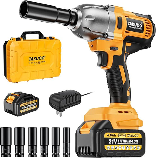 Cordless Impact Wrench 1/2 Inch, 1200N.m (900Ft-lbs) Brushless Impact Gun, 3300RPM High Torque 21V Electric Wrench w/4.0Ah Battery, Charger & 6 Sockets, Power Impact Driver for Car Tire Mower