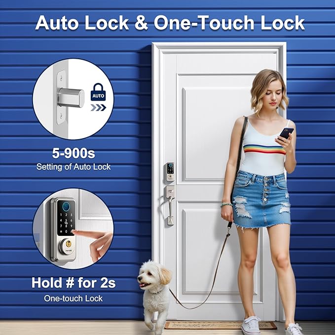 Hornbill Keyless Entry Smart Locks Set, Front Door Handle Set, Keypad Deadbolt Lock for Airbnb Home Office, Auto-Lock, Matte Silver