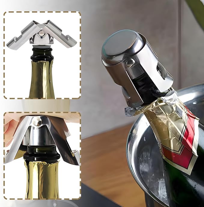 Uenhoy 6 Pack Champagne Stoppers Stainless Steel Wine Bottle Stopper with Food Grade Silicone, Bottle Plug Sealer, Reusable Champagne Cork, Bubble Retaining Saver for Champagne Prosecco Cava