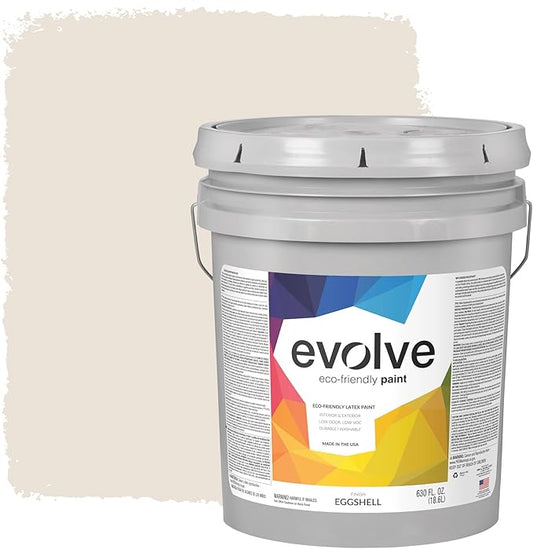EVOLVE Paint & Primer: Environment-friendly, Low Sheen with One-coat Coverage for Interior & Exterior surfaces (Coconut Cream, 5-Gallon)